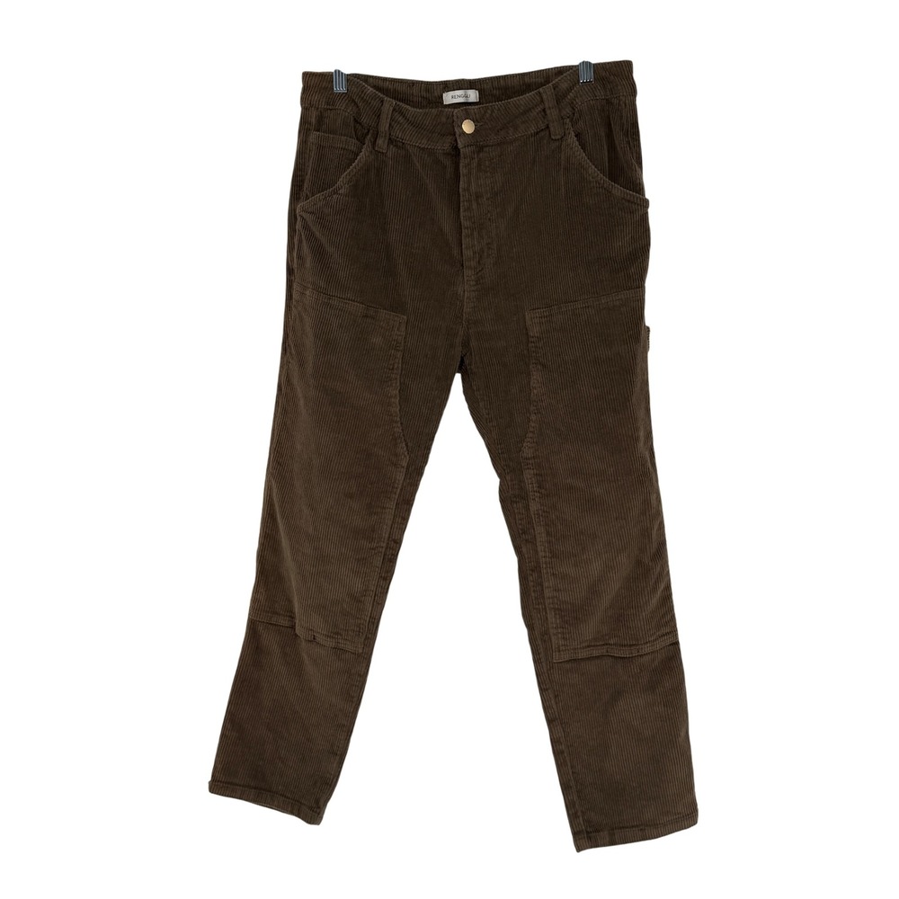 Renggli Brown Corduroy Pants Cropped Straight‎ Utility Pocket Italy 33x26